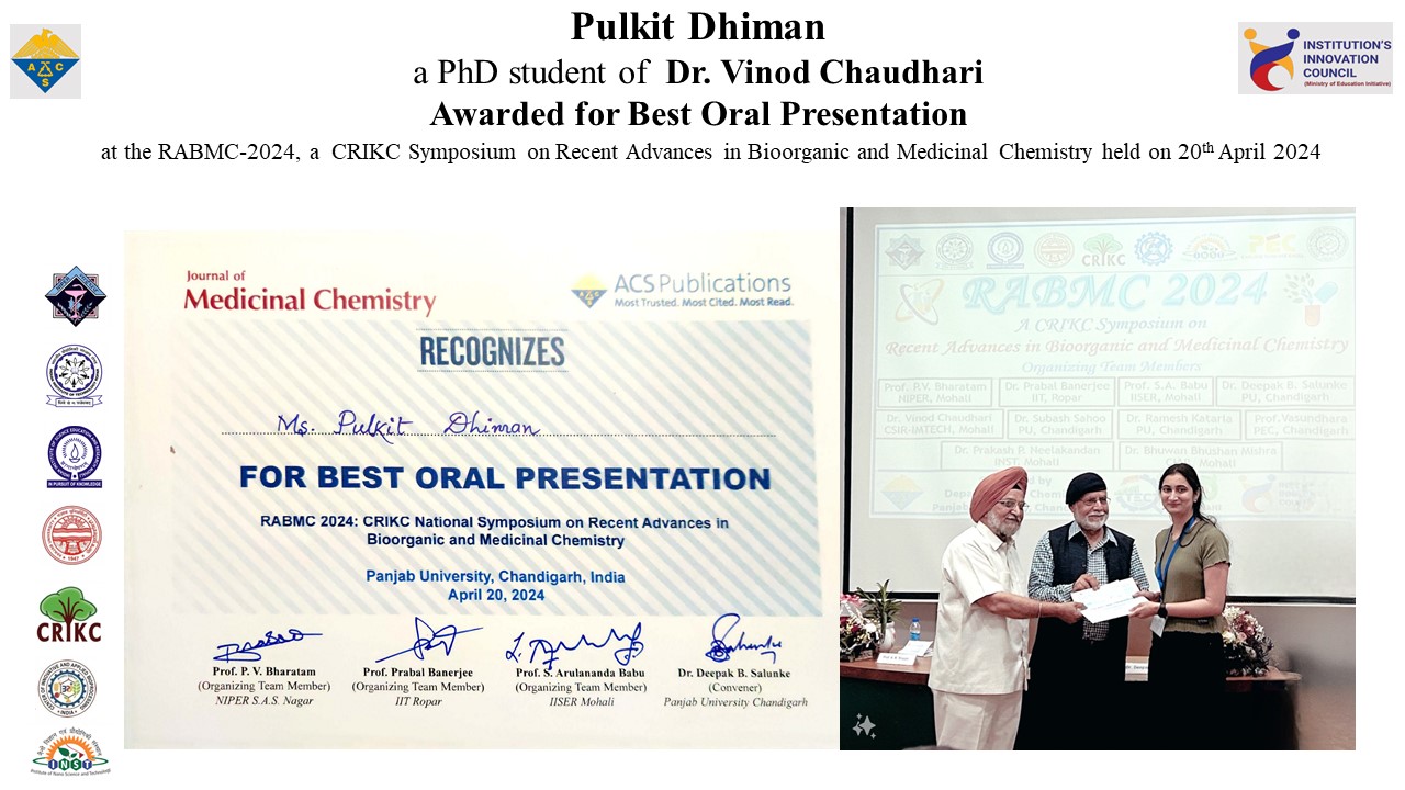 Congratulations Ms Pulkit Dhiman on being the recipient